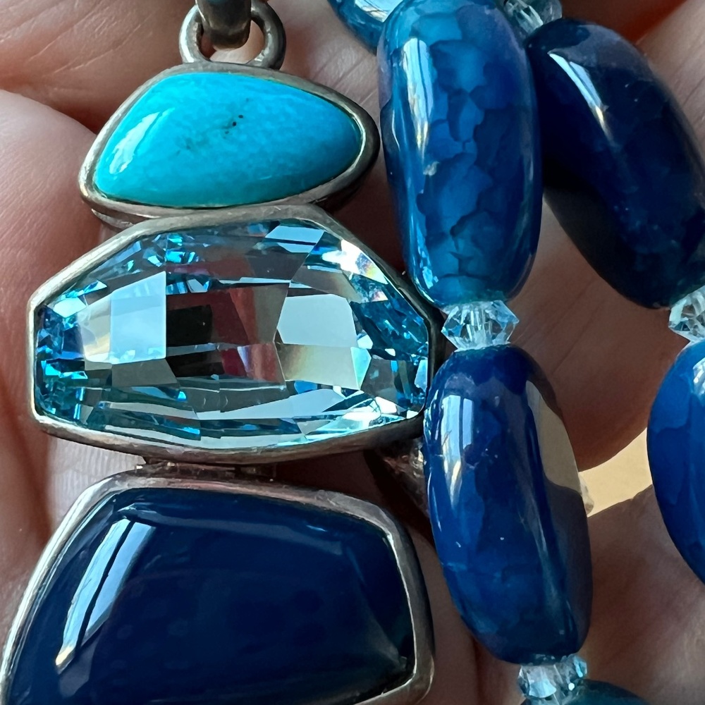 Barse Sterling Silver Swarovski Crystal Blue Agate Turquoise Necklace Pendant